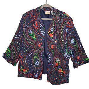 Alfred Dunner Navy Blue Paisley Polka Dot Multicolor Blazer Plus Size 20W